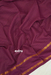 Muted Magenta - Subbulakshmi - Sungudi 100 Count Saree Zari Checks with Rettapetta Rudraksham Border with Blouse Combo - Best for Casual Wear | Summer Wear | School | College | Office wear