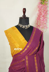 Muted Magenta - Subbulakshmi - Sungudi 100 Count Saree Zari Checks with Rettapetta Rudraksham Border with Blouse Combo - Best for Casual Wear | Summer Wear | School | College | Office wear