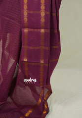 Muted Magenta - Subbulakshmi - Sungudi 100 Count Saree Zari Checks with Rettapetta Rudraksham Border with Blouse Combo - Best for Casual Wear | Summer Wear | School | College | Office wear