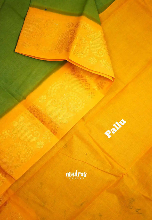 Margazhi Sungudi plain with traditional zari border - Green with orange border