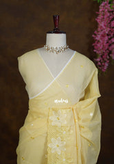 Pastel Yellow - Shalini - Premium Super Net Saree Cut Work Embroidery Weaving Border - Best for Office Wear / Hightea party