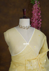 Pastel Yellow - Shalini - Premium Super Net Saree Cut Work Embroidery Weaving Border - Best for Office Wear / Hightea party
