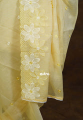 Pastel Yellow - Shalini - Premium Super Net Saree Cut Work Embroidery Weaving Border - Best for Office Wear / Hightea party