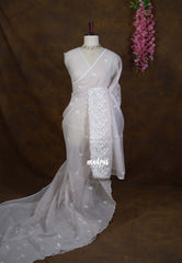 Pastel Cloud Grey - Shalini - Premium Super Net Saree Embroidery Weaving Border and Buttas - Best for Office Wear / Hightea party