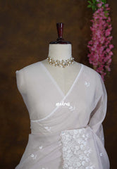 Pastel Cloud Grey - Shalini - Premium Super Net Saree Embroidery Weaving Border and Buttas - Best for Office Wear / Hightea party