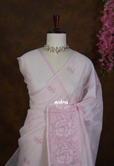 Creamy Onion Pink - Shalini - Premium Super Net Saree Embroidery Weaving Border and Buttas - Best for Office Wear / Hightea party