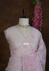 Creamy Onion Pink - Shalini - Premium Super Net Saree Embroidery Weaving Border and Buttas - Best for Office Wear / Hightea party