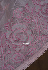 Creamy Onion Pink - Shalini - Premium Super Net Saree Embroidery Weaving Border and Buttas - Best for Office Wear / Hightea party