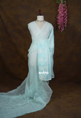 Pastel Aqua Green - Shalini - Premium Super Net Saree Cut Work Embroidery Weaving Border - Best for Office Wear / Hightea party