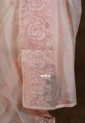 Pastel Peach Orange - Shalini - Premium Super Net Saree Embroidery Weaving Border and Buttas - Best for Office Wear / Hightea party