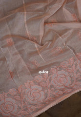 Pastel Peach Orange - Shalini - Premium Super Net Saree Embroidery Weaving Border and Buttas - Best for Office Wear / Hightea party