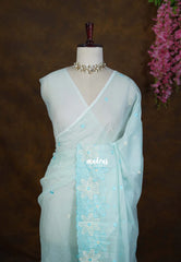 Pastel Aqua Green - Shalini - Premium Super Net Saree Cut Work Embroidery Weaving Border - Best for Office Wear / Hightea party