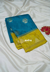 Teal Blue - Swara – Grandeur Pure Viscose Saree Silk Gandaberunda Buttas with Classic Temple & Checks Border - Best for Diwali Festive | Wedding Functions