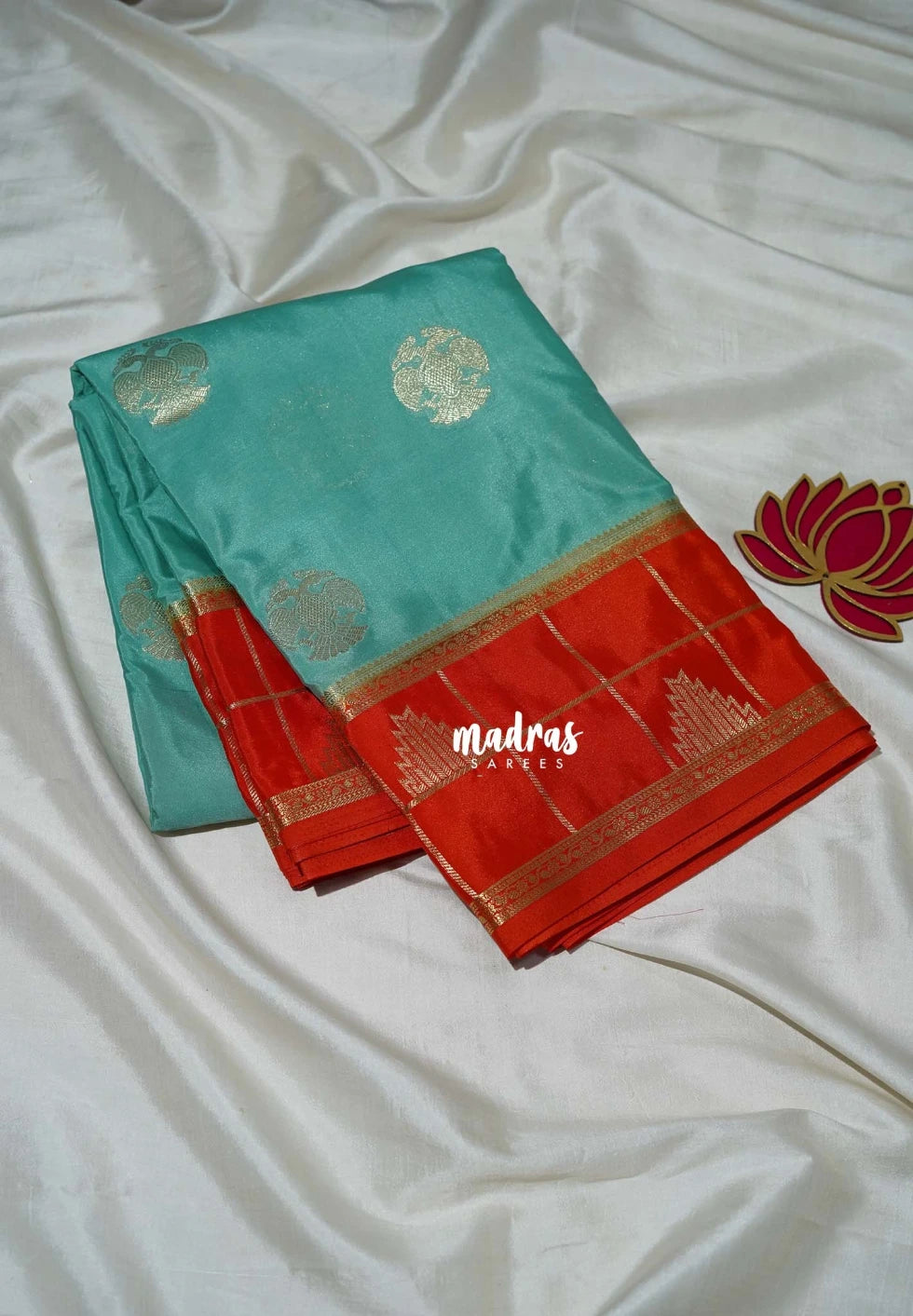 Aqua Green - Swara – Grandeur Pure Viscose Saree Silk Gandaberunda Buttas with Classic Temple & Checks Border - Best for Diwali Festive | Wedding Functions