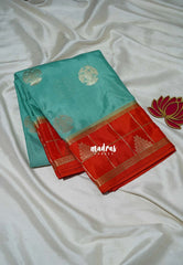 Aqua Green - Swara – Grandeur Pure Viscose Saree Silk Gandaberunda Buttas with Classic Temple & Checks Border - Best for Diwali Festive | Wedding Functions