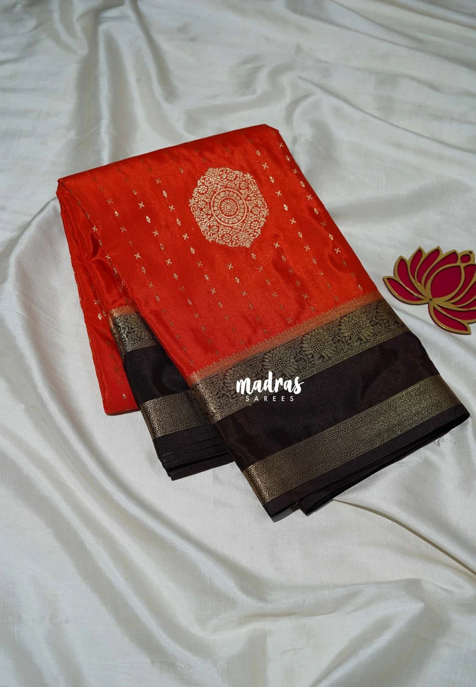 Sunset Orange - Swara – Grandeur Pure Viscose Saree Silk Zari Weaving Buttas with Floral Border & Contrast Pallu and Blouse - Best for Diwali Festive | Wedding Functions