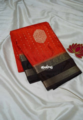 Sunset Orange - Swara – Grandeur Pure Viscose Saree Silk Zari Weaving Buttas with Floral Border & Contrast Pallu and Blouse - Best for Diwali Festive | Wedding Functions