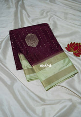 Plum Maroon - Swara – Grandeur Pure Viscose Saree Silk Zari Weaving Buttas with Floral Border & Contrast Pallu and Blouse - Best for Diwali Festive | Wedding Functions