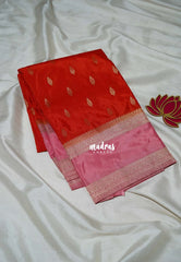 Deep Sunset Orange - Swara – Grandeur Pure Viscose Saree Silk Rettapet Border & Buttas with Contrast Pallu and Blouse - Best for Diwali Festive | Wedding Functions