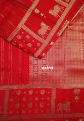 Chilli Red - Swara – Grandeur Pure Viscose Silk Saree Vertical Zari Stripes Weaving & Divine Traditional Pichwai Border - Best for Diwali Festive | Wedding Functions