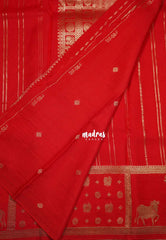 Chilli Red - Swara – Grandeur Pure Viscose Silk Saree Vertical Zari Stripes Weaving & Divine Traditional Pichwai Border - Best for Diwali Festive | Wedding Functions