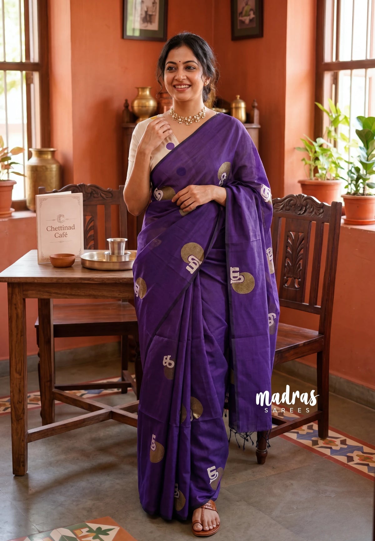 Violet Purple - Aathini - Tamizh Words Handblock Printed Bamboo Cotton Double Blouse Combo