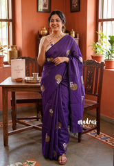 Violet Purple - Aathini - Tamizh Words Handblock Printed Bamboo Cotton Double Blouse Combo