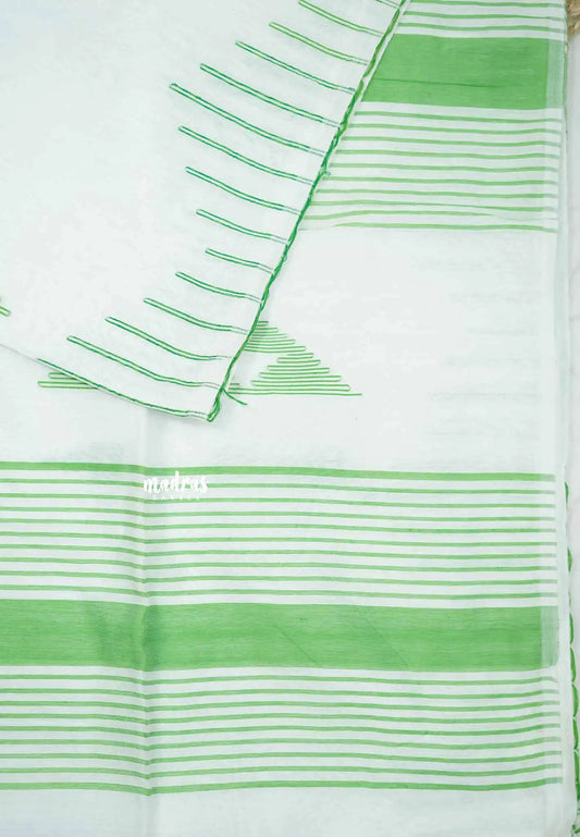 Tamira - Lightweight Jute cotton office wear - White with green