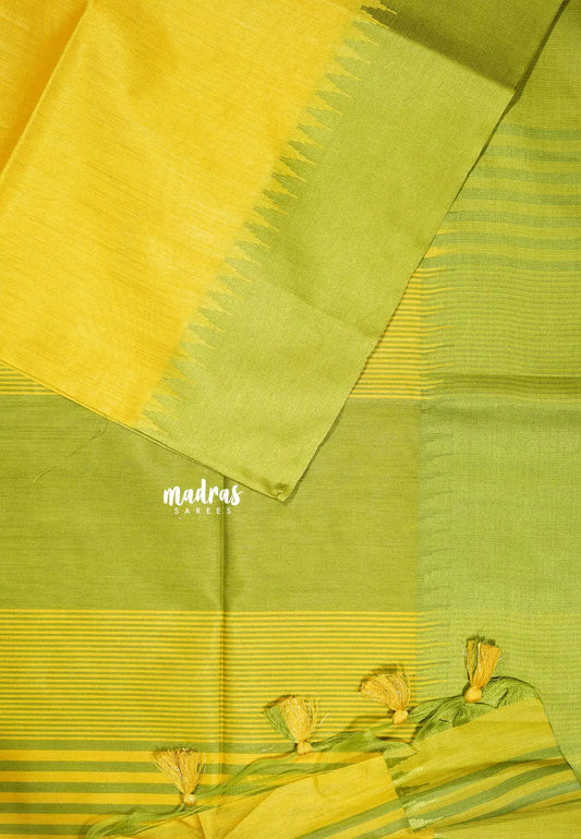 Lime Yellow - Tansui silk plain body  with temple border