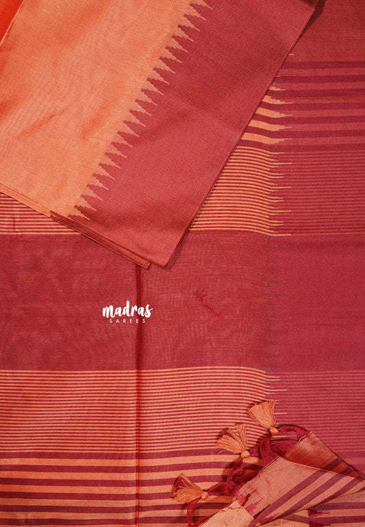 Peach - Tansui silk plain body  with temple border