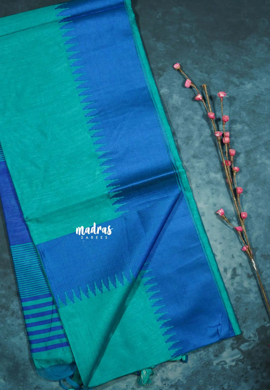 Peacock Green - Tansui silk plain body  with temple border