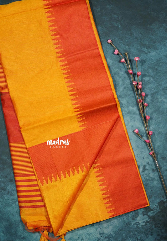 Mild Orange - Tansui silk plain body  with temple border