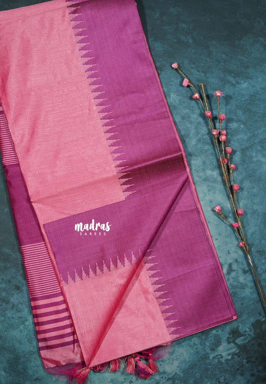 Rose Pink - Tansui silk plain body  with temple border