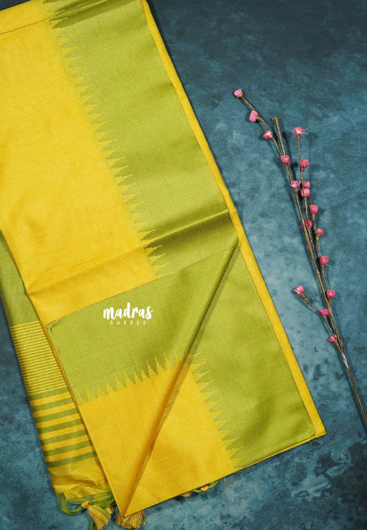 Lime Yellow - Tansui silk plain body  with temple border