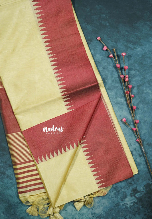 Mild sandal - Tansui silk plain body  with temple border