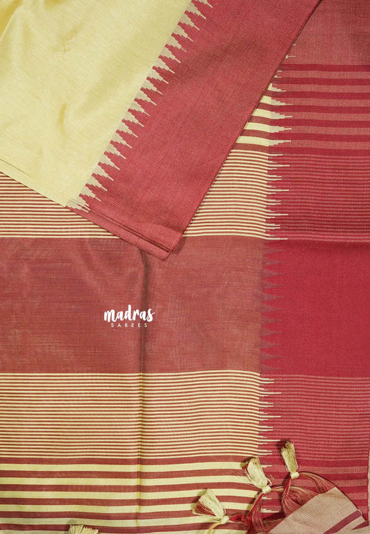 Mild sandal - Tansui silk plain body  with temple border