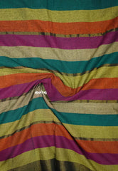 Multicolor horizontal stripes khadi with tissue zari