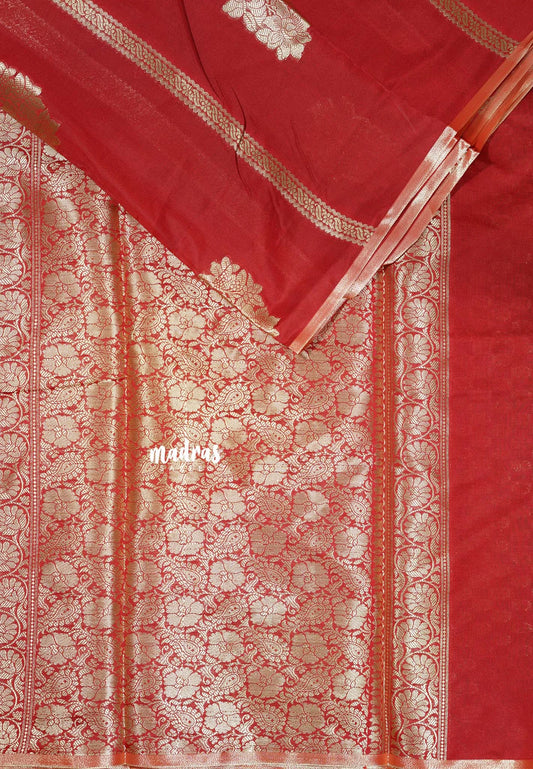 Dark Red - Thendral - Soft Kanchi semi silk with Silver Zari