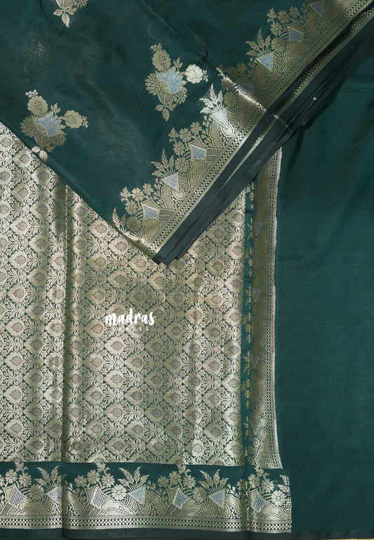 Deep Green - Thendral - Soft Kanchi semi silk with Silver Zari