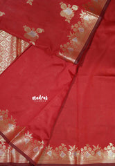 Dark Red - Thendral - Soft Kanchi semi silk with Silver Zari