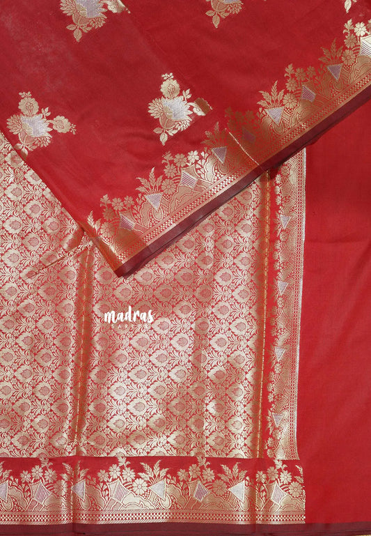 Dark Red - Thendral - Soft Kanchi semi silk with Silver Zari