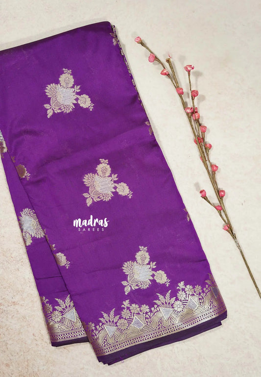 Magenta Glow - Thendral - Soft Kanchi semi silk with Silver Zari