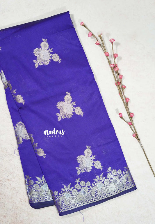 Violet Glow - Thendral - Soft Kanchi semi silk with Silver Zari