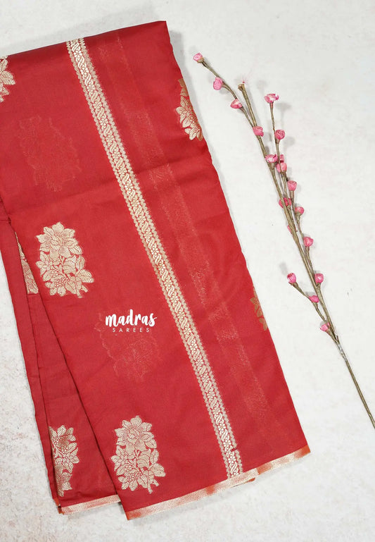 Dark Red - Thendral - Soft Kanchi semi silk with Silver Zari