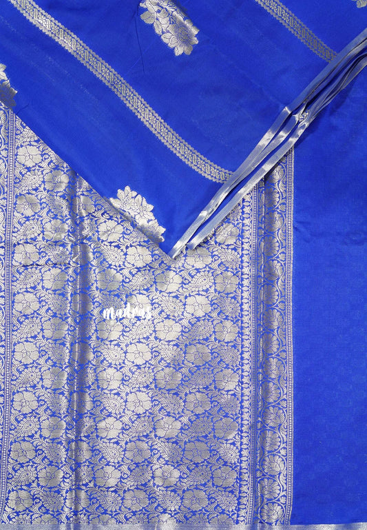 Bright Cobalt Blue - Thendral - Soft Kanchi semi silk with Silver Zari