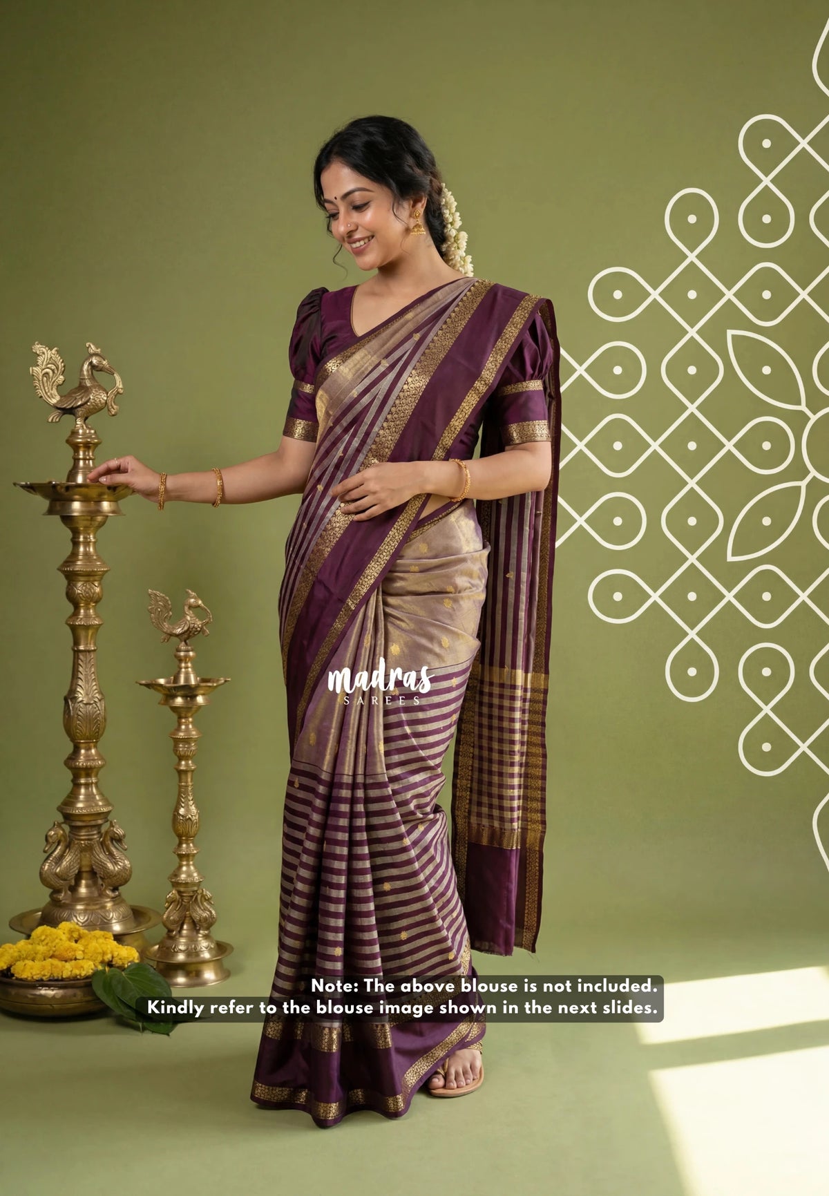Wine Maroon with Gold - Thendral - Kanchi Tissue Soft Silk Half and Half Saree with Rettapet Border - Best for Wedding Functions