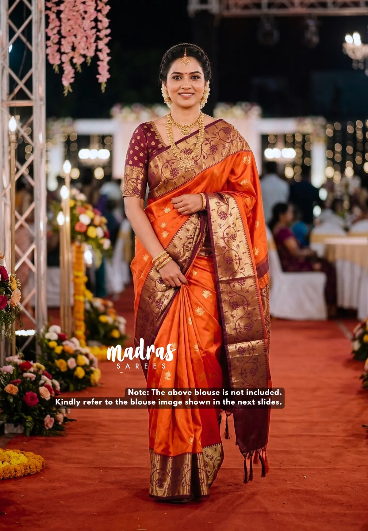 Temple Sunset Orange - Thendral - Kanchi semi silk with paithani border - Perfect for Festive Wear