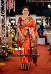 Temple Sunset Orange - Thendral - Kanchi semi silk with paithani border - Perfect for Festive Wear