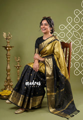 Jet Black with Gold - Kanimozhi - Soft Silk Saree Partly Pallu Saree with Buttas - Best for Wedding Functions
