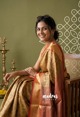 Pale Gold - Thendral - Kanchi Semi Silk Saree Full Zari Weaving with Border - Perfect for Wedding Functions